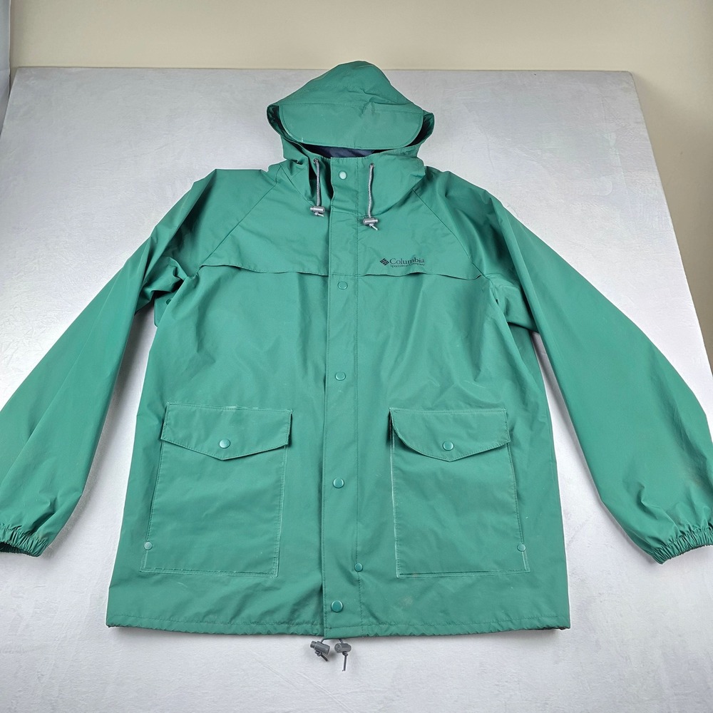 Vintage Columbia Sportswear  Mens Rain Jacket‎ Hooded Green Outdoor Coat Size L